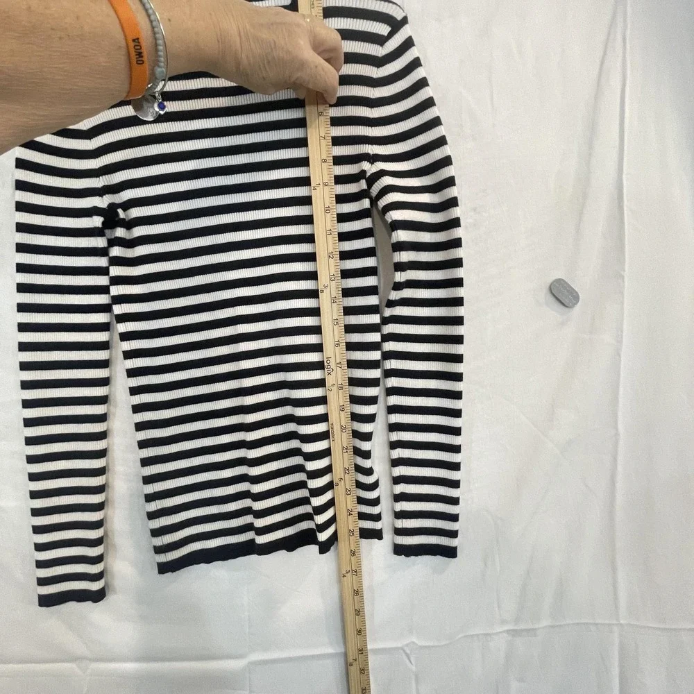 Michael Michael Kors‎ Sweater Womens Medium Black White Ribbed Striped Crewneck